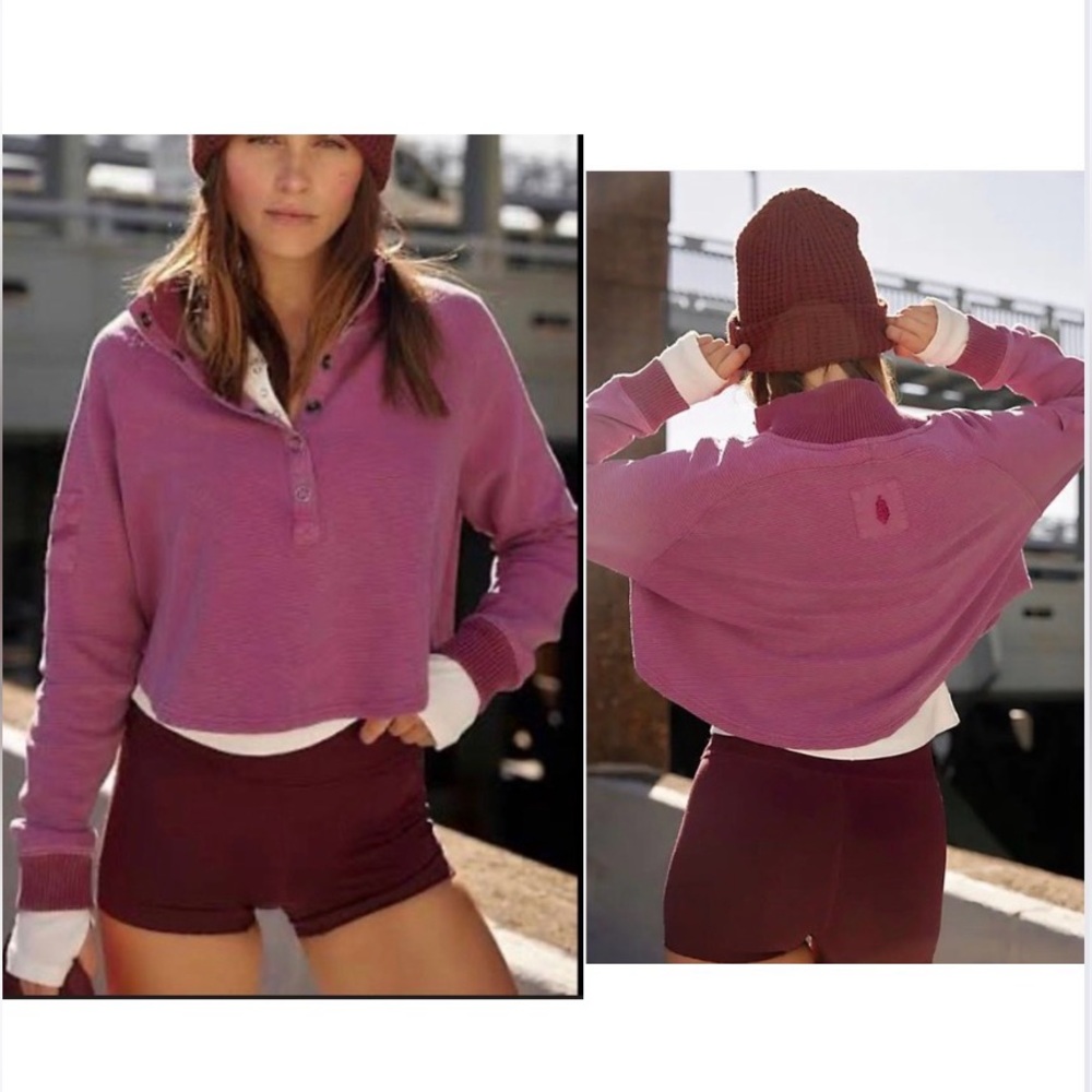 Free People We The Free So Fly Henley, Champion, Hot Pink, Size XL